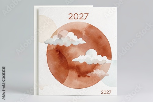 Minimal 2027 Calendar Cover with Cloud Circle Art.