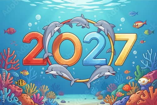 Underwater 2027 Dolphin Coral Celebration.