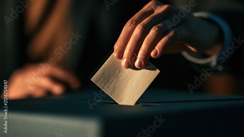 Person casting vote into ballot box