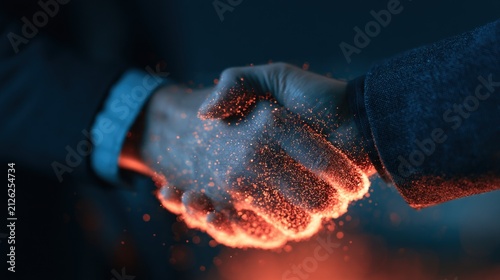 Close up handshake with glowing particles