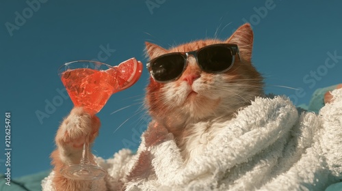 Feline enjoying a refreshing beverage outdoors