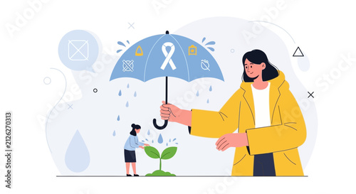 Concept of environmental protection and sustainability, protecting nature and future growth with an umbrella