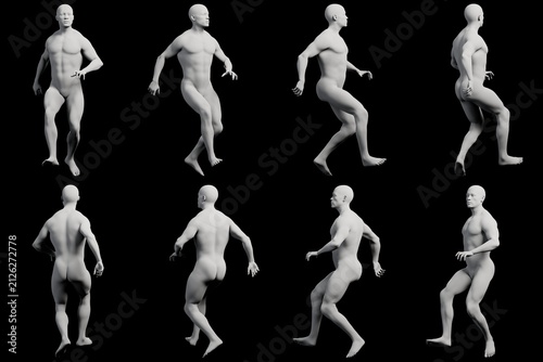 Mannequin walking多视角黑背景