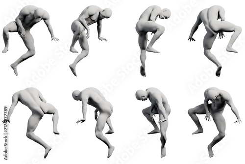 8-view collage figure model climbing frame white studio