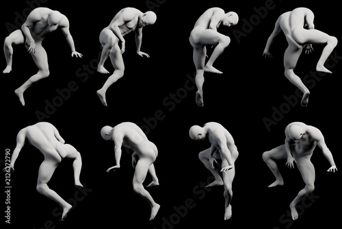 8-view collage figure model climbing frame black studio