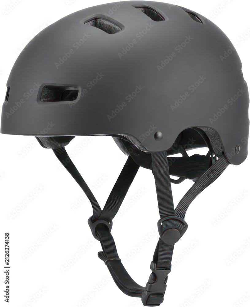 Fototapeta premium Matte black cycling helmet on black background.