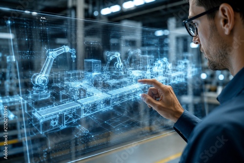 AI Data Analyst Reviewing Interactive 3D Analytics on Futuristic Digital Display