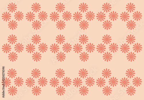 Elegant seamless floral geometric pattern featuring coral flower motifs arranged in a repeating design on a soft beige background. Ideal for wallpapers, fabric, wrapping paper, textiles,and stationery