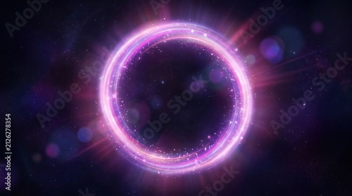 A vibrant, circular portal of light with a starry background, emitting a radiant glow 