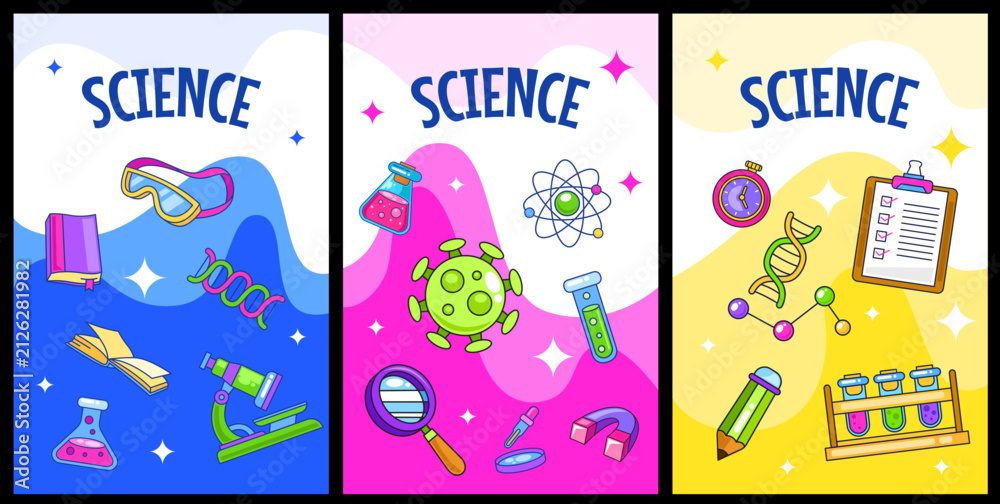 Fototapeta premium Set of science and laboratory element poster vector template background