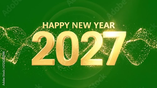 Golden 2027 Year Text Animation with Sparkling Particles During Celebration 4k