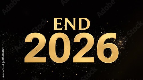 Golden year 2026 text appearing with light flares during cinematic motion 4k