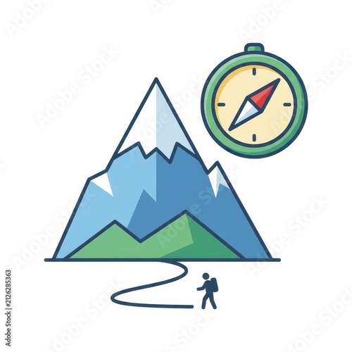 Hiker with compass and mountain trail