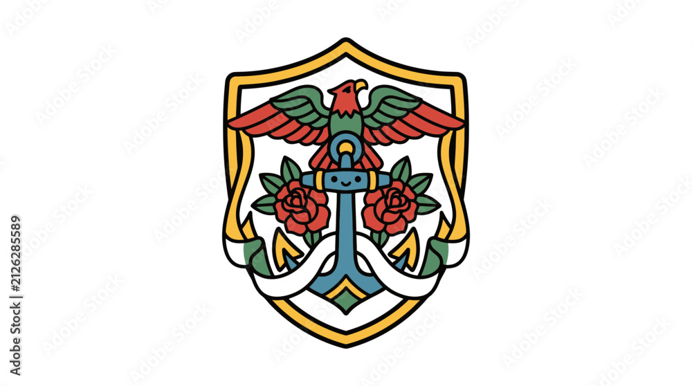 Obraz premium Emblem with Eagle, Anchor, and Roses