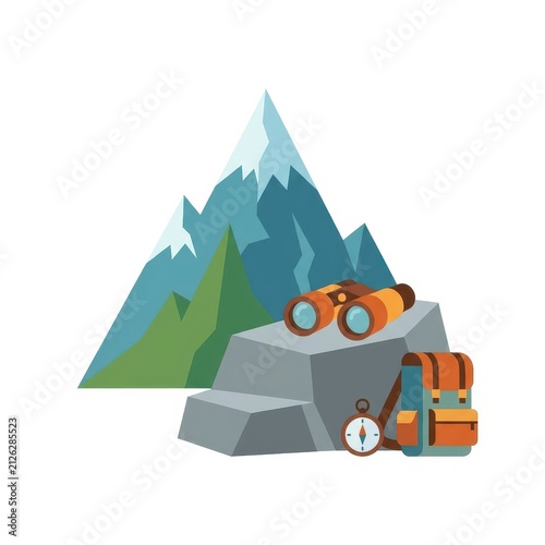 Mountain hiking gear on rock