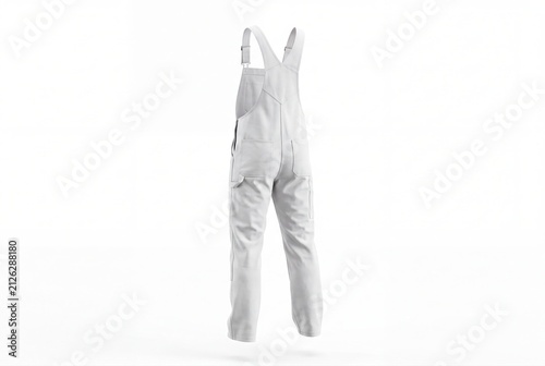 White bib overalls mockup back view isolated on white background