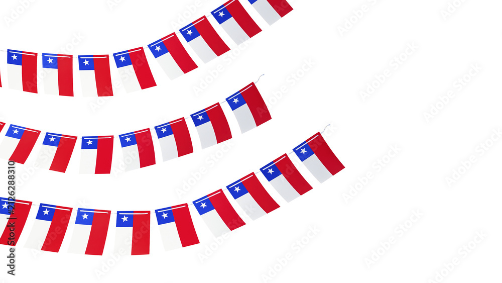 Obraz premium Chile flag bunting hanging on transparent background, symbolizing national celebration and patriotism