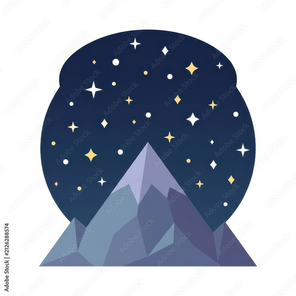Obraz premium Mountain peak under starry night sky inside circle