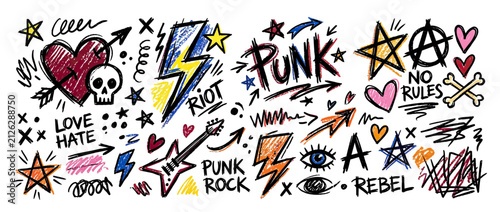Canvastavla Punk Rock Graffiti Elements Isolated