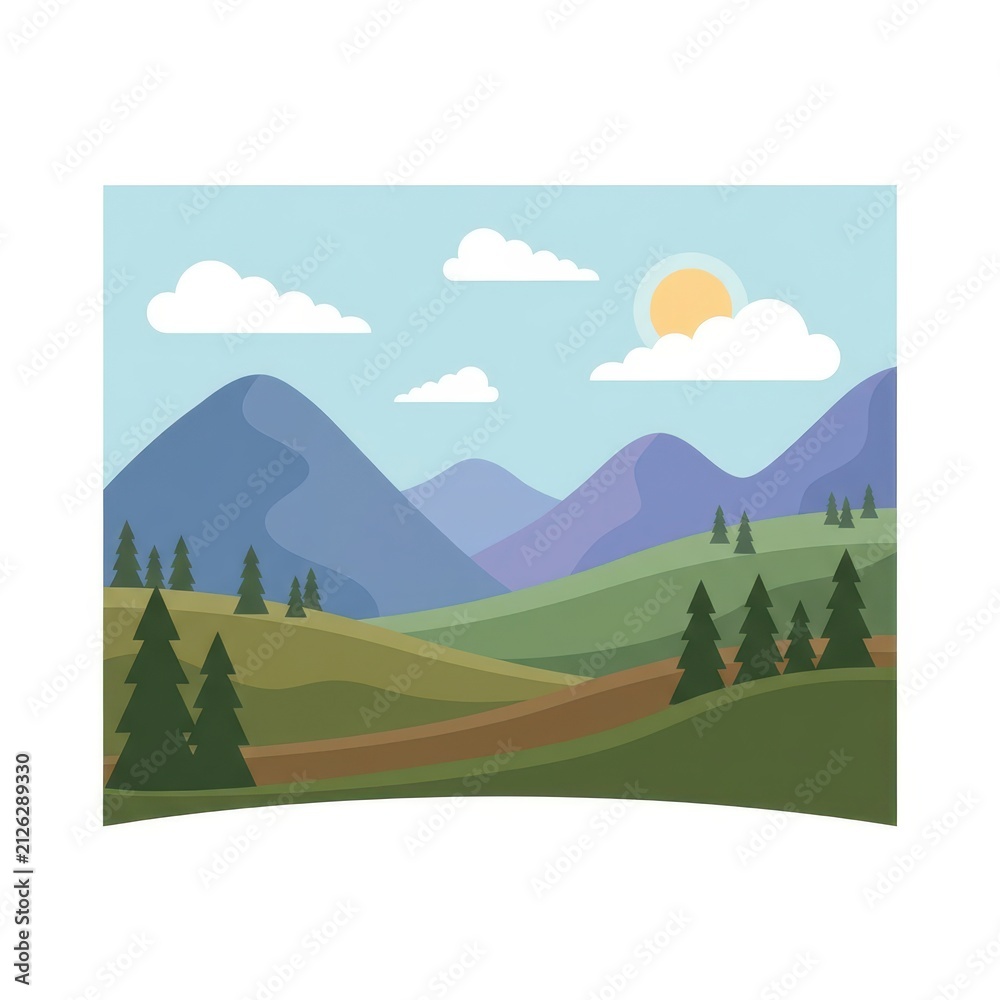 Fototapeta premium Scenic mountain landscape with trees and sun