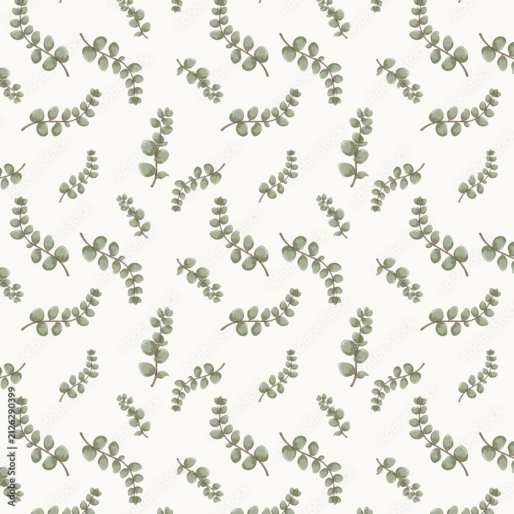 Fototapeta premium Cute Eucalyptus Seamless Pattern on Off White Background | Botanical Repeating Pattern for Fabric, Wallpaper and Wrapping Paper