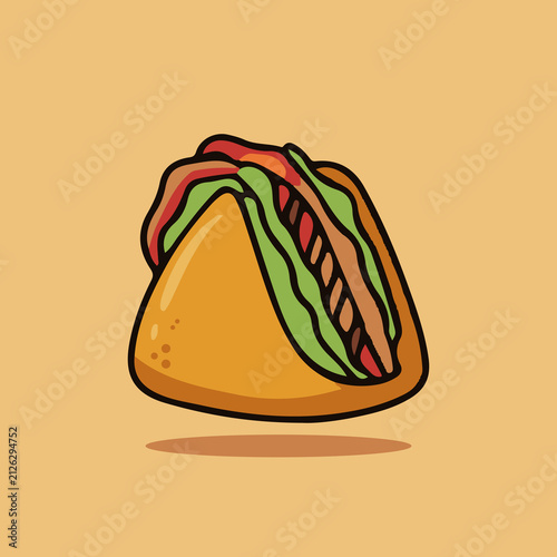 Hand drawn mexican taco sandwich with vegetables and meat vector illustration icon isolated