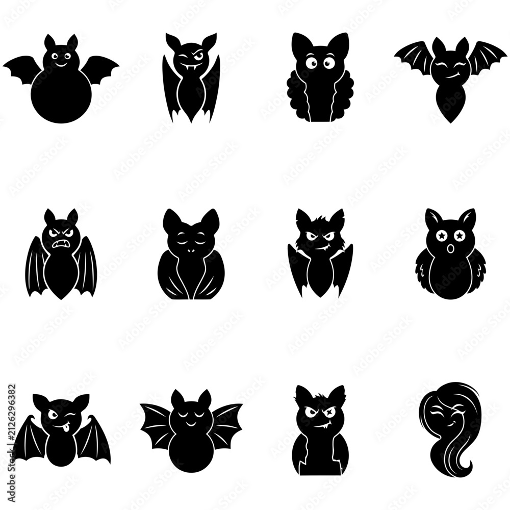 Obraz premium Set of Cute Black Cat Silhouettes in Various Poses, Adorable Pet Animal Collection, Minimal Cartoon Vector Icons and Illustrations for Halloween and Cat Lover Designs