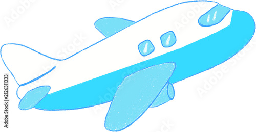Cute blue and white airplane flying illustration