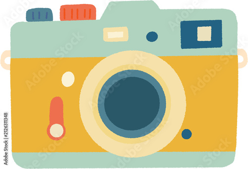 Cute retro yellow and teal camera illustration