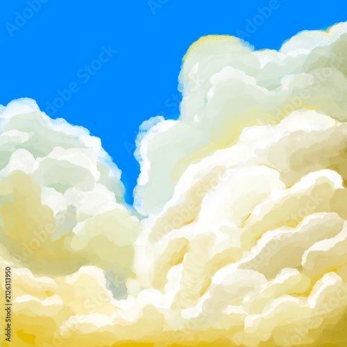 Obraz na plátně A dreamy soft blue sky filled with fluffy white clouds in a painterly style