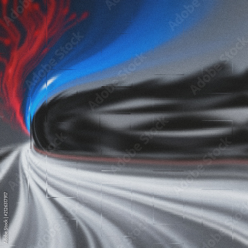Obraz na płótnie Granular dark canvas, crimson and electric blue currents sweep into a steel-grey