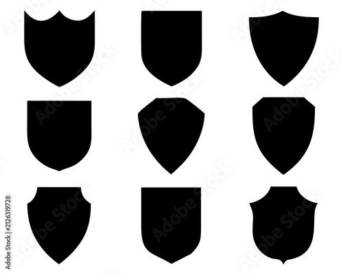Premium Shield Silhouette Vector Collection  Blank Heraldic Badge, Security Crest, Protection Logo, Medieval Emblem, Defense Icon Set, Black Shield Shapes for Branding and Design