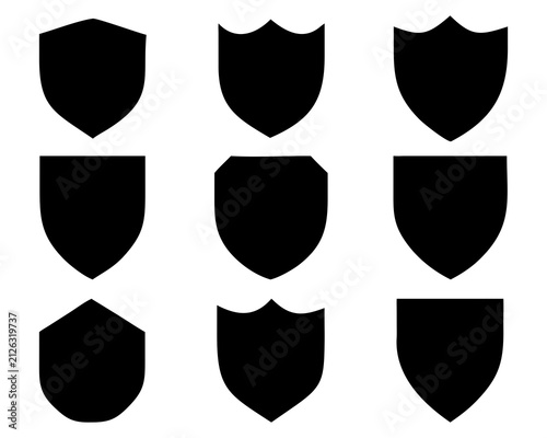 Premium Shield Silhouette Vector Collection  Blank Heraldic Badge, Security Crest, Protection Logo, Medieval Emblem, Defense Icon Set, Black Shield Shapes for Branding and Design