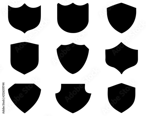 Premium Shield Silhouette Vector Collection  Blank Heraldic Badge, Security Crest, Protection Logo, Medieval Emblem, Defense Icon Set, Black Shield Shapes for Branding and Design