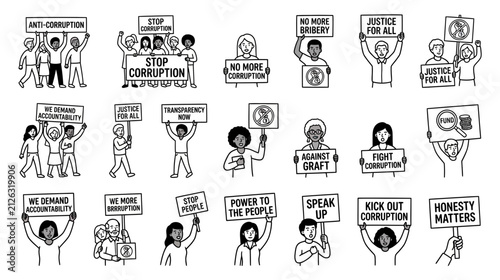 Foto Protestors Holding Signs Against Corruption and for Justice
