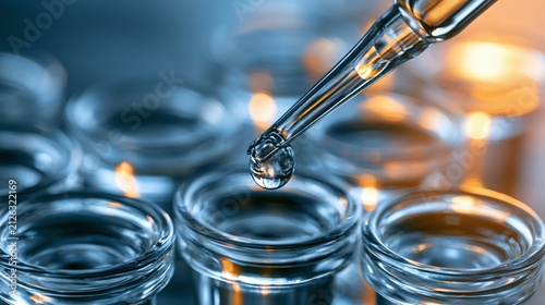 Precise Liquid Dispense from Pipette into Glass Vials, Highlighting Scientific Research, Pharmaceutical Development, and Cosmetic Formulation with a Focus on Detail and Purity