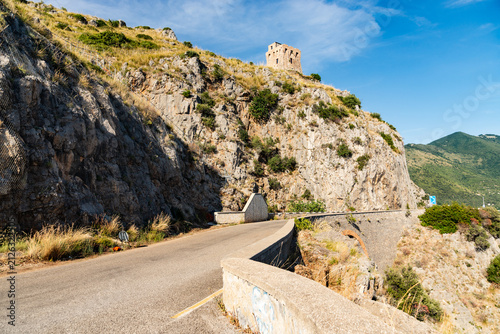 Scenic panoramic coastal view near Maratea, in the Basilicata region, Italy.