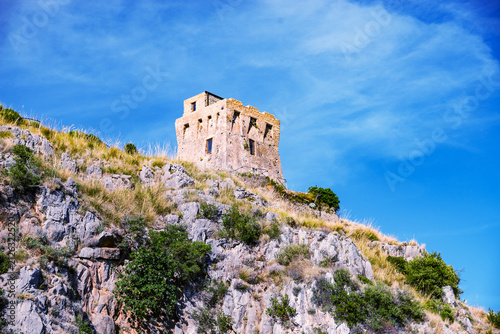 Scenic panoramic coastal view near Maratea, in the Basilicata region, Italy.