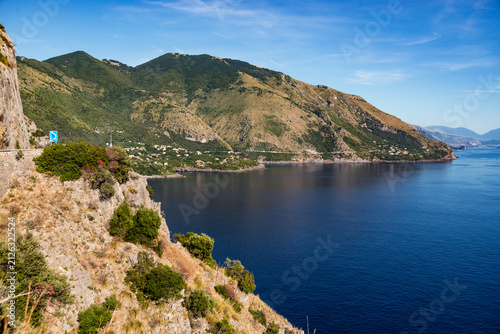 Scenic panoramic coastal view near Maratea, in the Basilicata region, Italy.