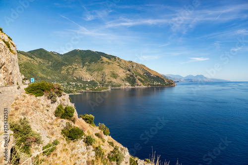Scenic panoramic coastal view near Maratea, in the Basilicata region, Italy.
