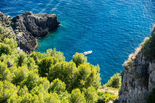 Scenic panoramic coastal view near Maratea, in the Basilicata region, Italy.
