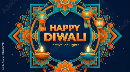 Decorative Happy Diwali festival of lights greeting card.