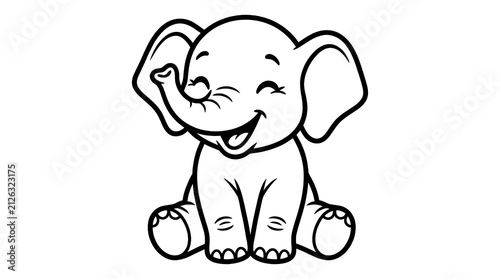 Cute baby elephant cartoon coloring page for kids.