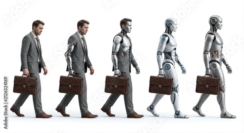 Business employee transforming into robot illustrating artificial intelligence and future of work