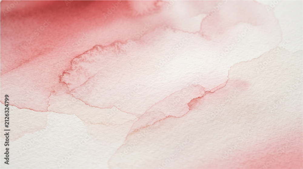 Fototapeta premium Soft crimson watercolor wash background featuring delicate bleeding edges and artistic paper texture created with vibrant red pigment organic paint