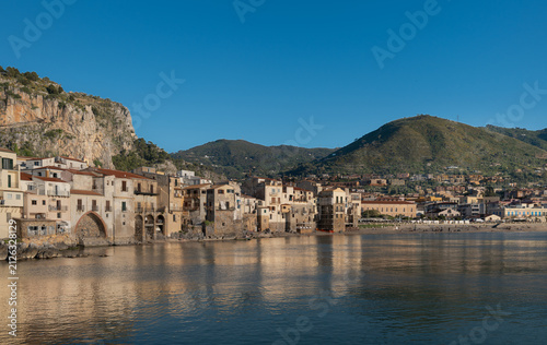  View of city of Cefalu on the island of Sicily, Italy