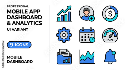 Professional Mobile App Dashboard and Analytics UI Icons Set