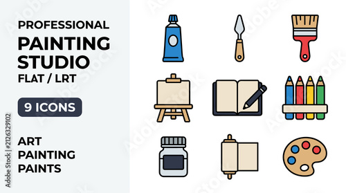 Professional Painting Studio Icons Art Painting Paints Flat Design