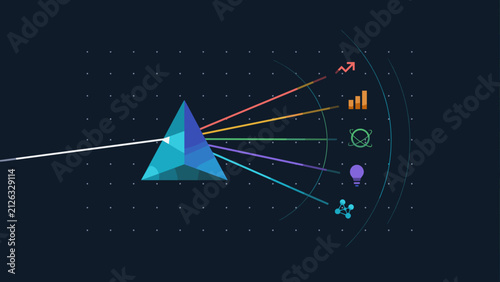 Prism refracting colorful business paths – Ideal for strategic choices.