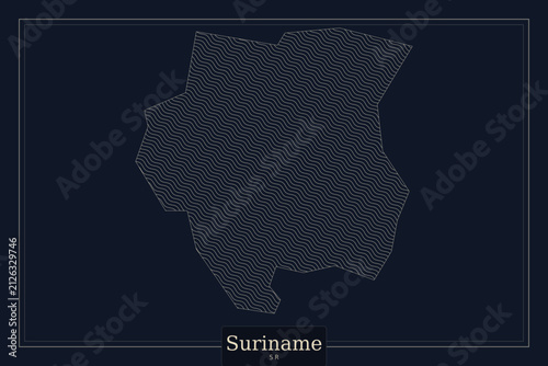 Bild auf Leinwand Suriname map vector silhouette, minimalist dark blue cartography with dotted tex